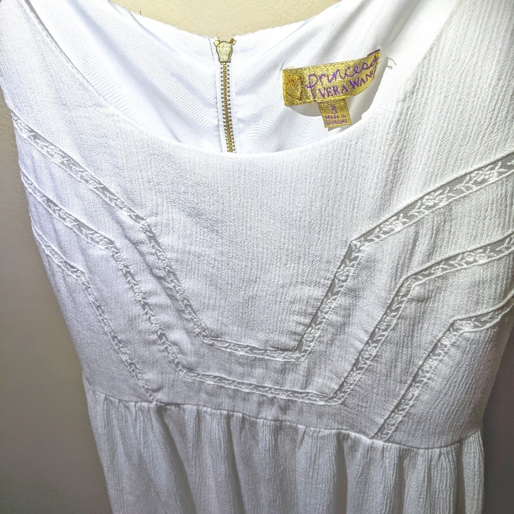 White Boho Midi Dress Lace Bodice